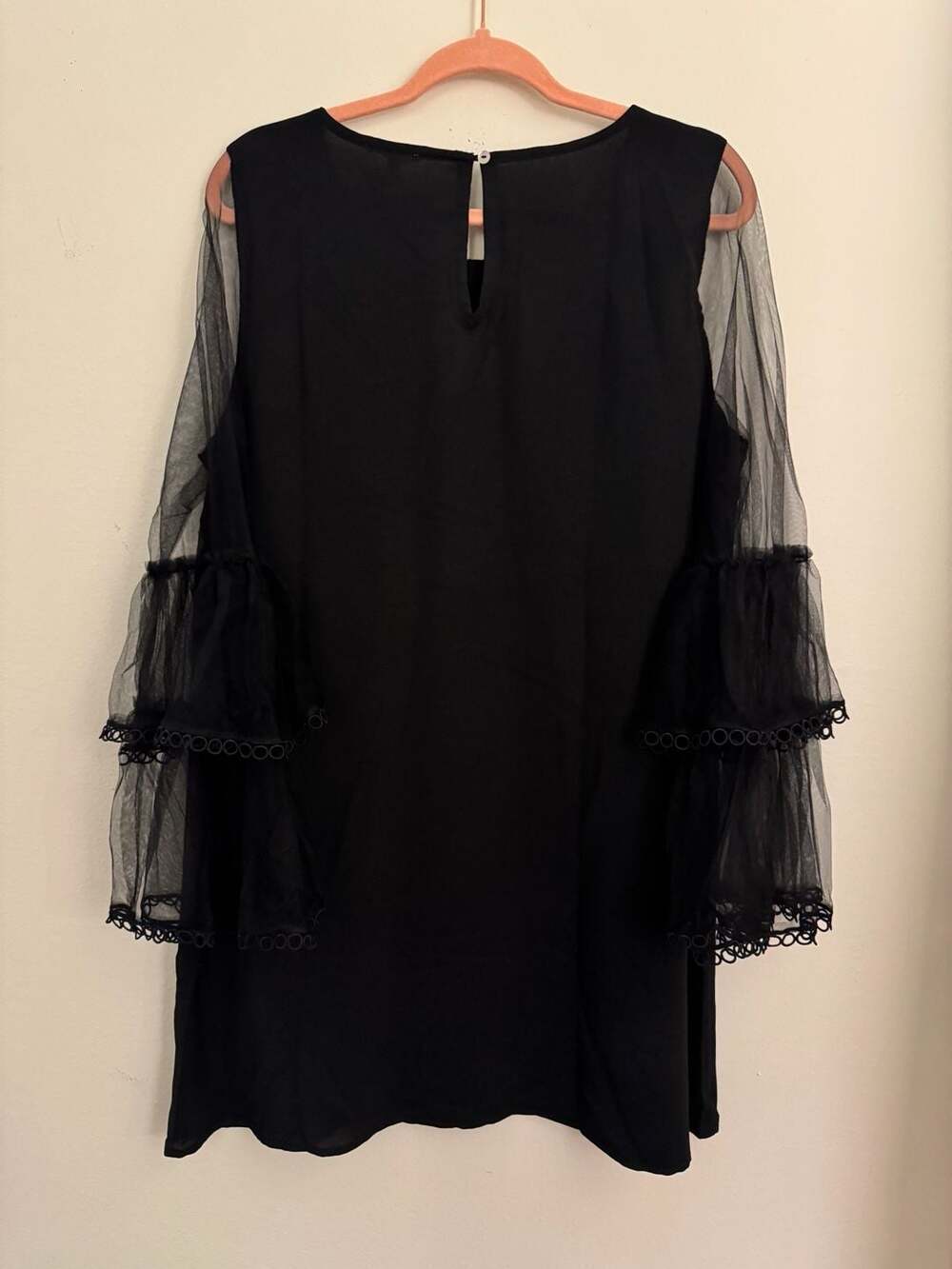 JODIFL NWT Black Tank Sheer Ruffle Net Sleeve Shift Dress - Picture 5 of 6